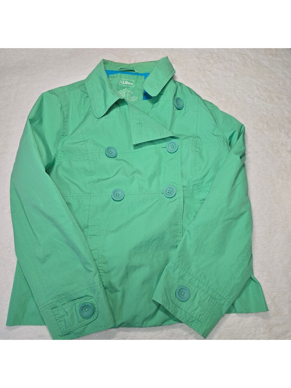 VTG LL Bean Womens Large Mint Green Cotton Double Breasted Peacoat Jacket L